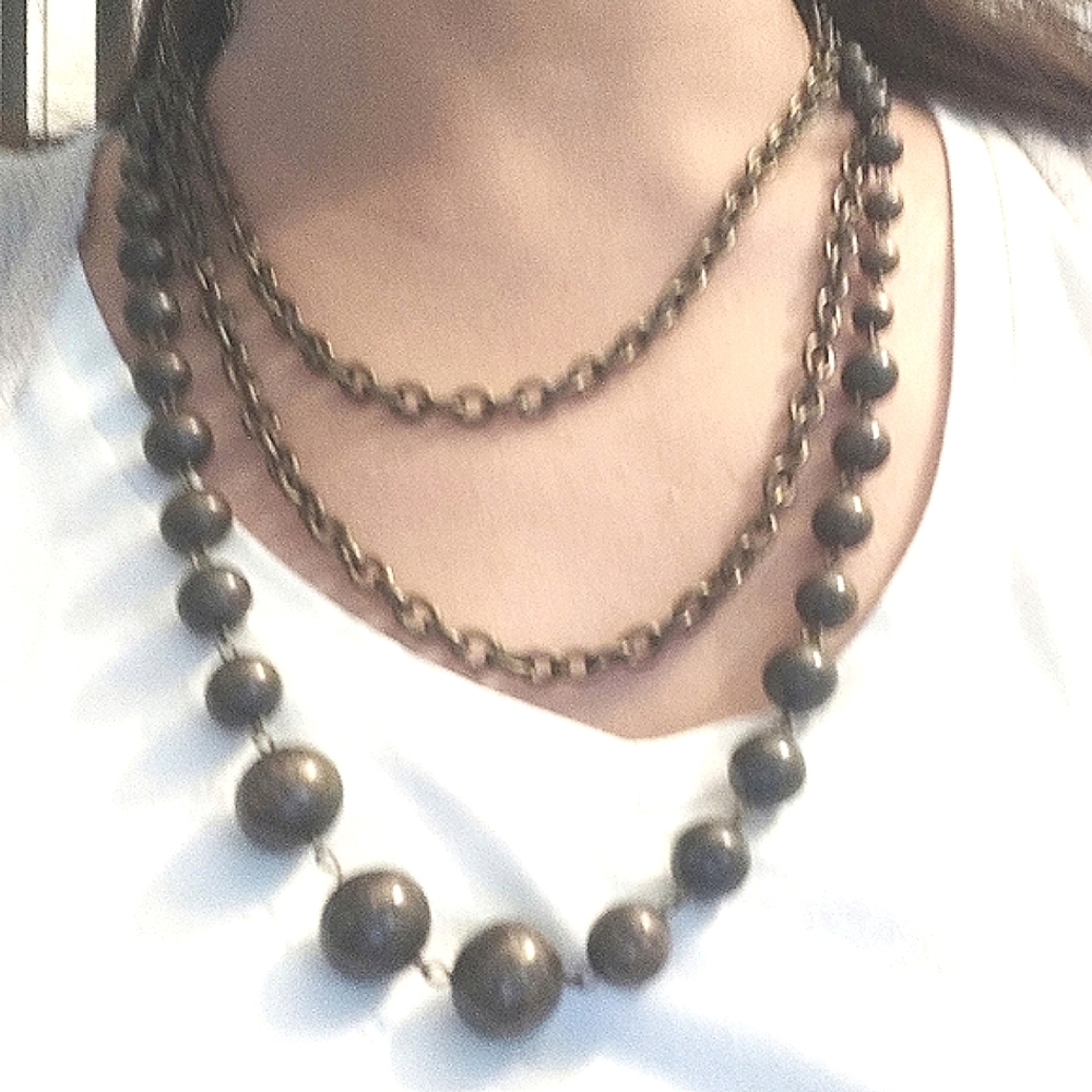 Vintage bronze tone multi strand ball beads layering necklace